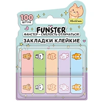 Закладки клейкие Z-сложения FUNSTER (ФАНСТЕР) "Животные", 45х12 мм, 100 шт. (5 цветов х 20 листов), в диспенсере, 116702