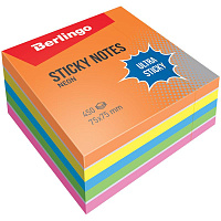 Самоклеящийся блок Berlingo "Ultra Sticky", 75*75мм, 450л, 5 неоновых цветов + 1 белый. LSn_40202