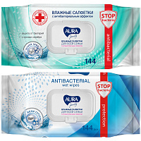 Салфетки влажные Aura "FAMILY", big-pack с крышкой, 15*14см, 144шт., антибактер.