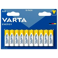 Батарейки алкалиновые "пальчиковые" КОМПЛЕКТ 10 шт., VARTA ENERGY, АА (LR6, 24А), блистер, 4106229491