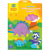 Цветная бумага А4 Мульти-Пульти "Приключения Енота", 8л., 8цв., гофрированная,в папке с европодвесом