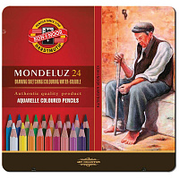 Карандаши акварельные Koh-I-Noor "Mondeluz", 24цв, заточен., метал. пенал 3724024001PL