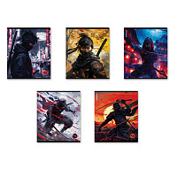 Тетрадь общая ученическая ErichKrause Samurai, 48 листов, клетка, матовая ламинация+выборочный УФ-лак, MIX-PACK