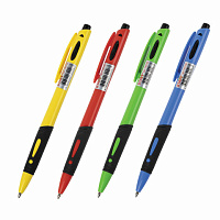Ручка шариковая автоматическая с грипом STAFF "College BP-16 Neon", СИНЯЯ, ассорти, линия письма 0,35 мм, 143750