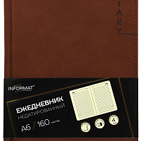 Ежедневник А6 недатированный INFORMAT СТАТУС 160 л. корич. тв. обл. тисн. обрез золот. ляссе лин.