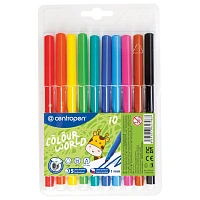 Фломастеры 10 ЦВЕТОВ CENTROPEN "Colour World", круглые, смываемые, 7550/10TP, 775501084