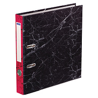 Папка-регистратор OfficeSpace 50мм, мрамор, черная, красный корешок, нижний метал. кант. 274410