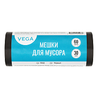 Мешки для мусора 60л Vega ПНД, 60*70см, 8мкм, 30шт., черные, в рулоне