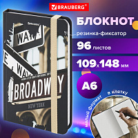 Блокнот с резинкой в клетку 96 л., МАЛЫЙ ФОРМАТ А6 (109х148 мм), твердая обложка, BRAUBERG, "Broadway", 113739