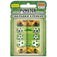 Закладки клейкие Z-сложения FUNSTER (ФАНСТЕР) "Футбол", 45х12 мм, 100 шт. (5 цветов х 20 листов), в диспенсере, 116698