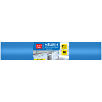 Мешки для мусора 120л OfficeClean ПВД, 67*90 см, 35мкм, 10шт., синие, в рулоне, с завязками