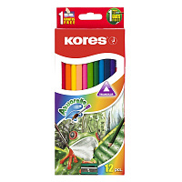 Карандаши цветные 12цв 3-гран,акварелные,кисть,точилка Kores 93812 штр.  9023800938121