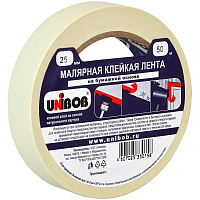 Клейкая лента малярная Unibob, 25мм*50м, инд.упаковка. 28135