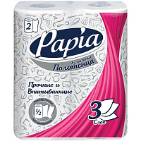 Полотенца бумажные в рулонах Papia, 3-х слойн., тиснение, белые, 1/2 листа, 2шт. 5048045