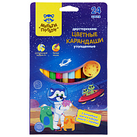 Карандаши цветные Мульти-Пульти "Енот в космосе" 24цв, 12шт., двусторонние, утолщенные, заточен., европодвес