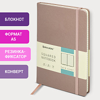 Блокнот в клетку с резинкой А5, 148x218 мм, 80 л., под кожу, медный, BRAUBERG "Metropolis Special", 113334