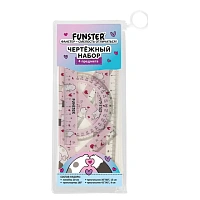 Набор чертежный FUNSTER (ФАНСТЕР), линейка 20 см, 2 треугольник, транспортир, "КОТЫ", пенал, 210912