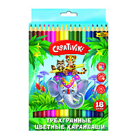 Набор цветн.каранд Creativiki 18 цв. трехгранные дерев. КЦТ18КР