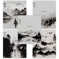 Тетради ДЭК А5 48 л. КОМПЛЕКТ 5 шт. BRAUBERG скоба, клетка, матовая ламинация, CALM NATURE, 404951