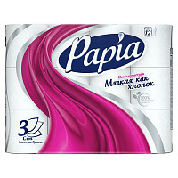 Туалетная бумага Papia Белая, трехслойная, 12 шт