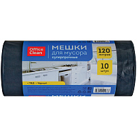 Мешки для мусора 120л OfficeClean ПВД, 68*105см, 55мкм, 10шт, суперпрочные, черные, в рулоне: 243968/И штр.: 4680211124663