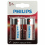 Батарейки алкалиновые КОМПЛЕКТ 2 шт., PHILIPS Power Alkaline, D (LR20, 13А),