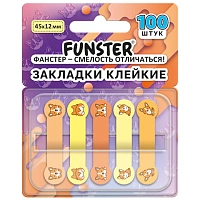 Закладки клейкие Z-сложения FUNSTER (ФАНСТЕР) "Корги", 45х12 мм, 100 шт. (5 цветов х 20 листов), в диспенсере, 116695