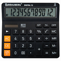 Калькулятор настольный BRAUBERG DIGITAL-12-BK (151х152 мм), 12 разрядов, двойное питание, ЧЕРНЫЙ, 272968