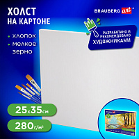 Холст на картоне BRAUBERG ART "CLASSIC", 25х35 см, грунтованный, 100% хлопок, мелкое зерно, 190620